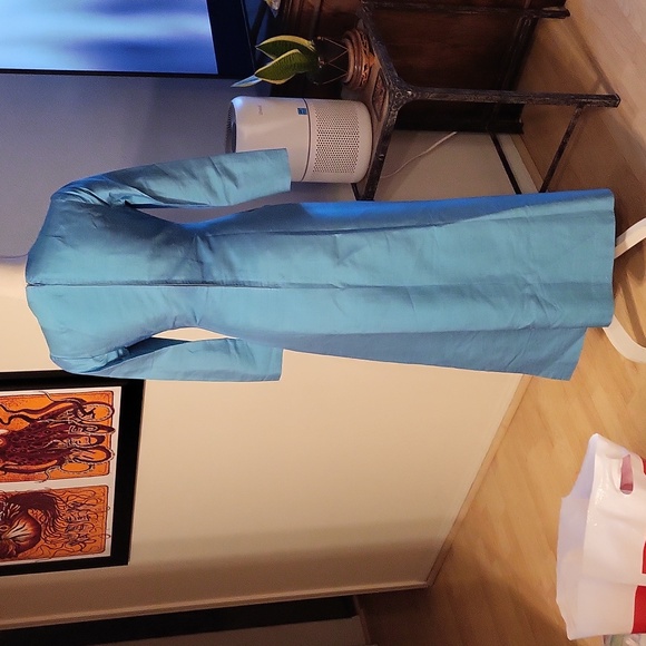 Blue Maxi Long Sleeve Double Maxi Slit Dress Crew Neck - Picture 5 of 9